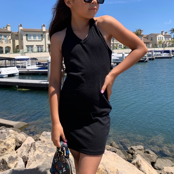 GIRLS HALTER NECK BLACK DRESS - Picture 4 of 4